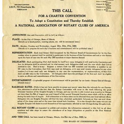 1910 – The National Association of Rotary Clubs of America – Edital Convenção