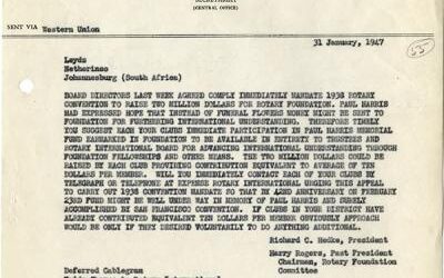 1947 – Telegrama de Richard C. Hedke Presidente de Rotary