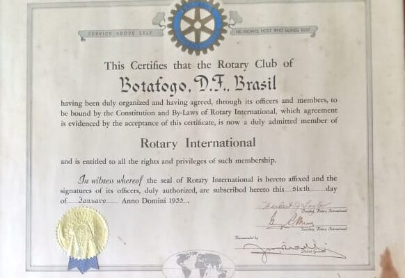 1953, jan 6 – Rotary Club do Rio de Janeiro – Botafogo – Certificado de Admissão